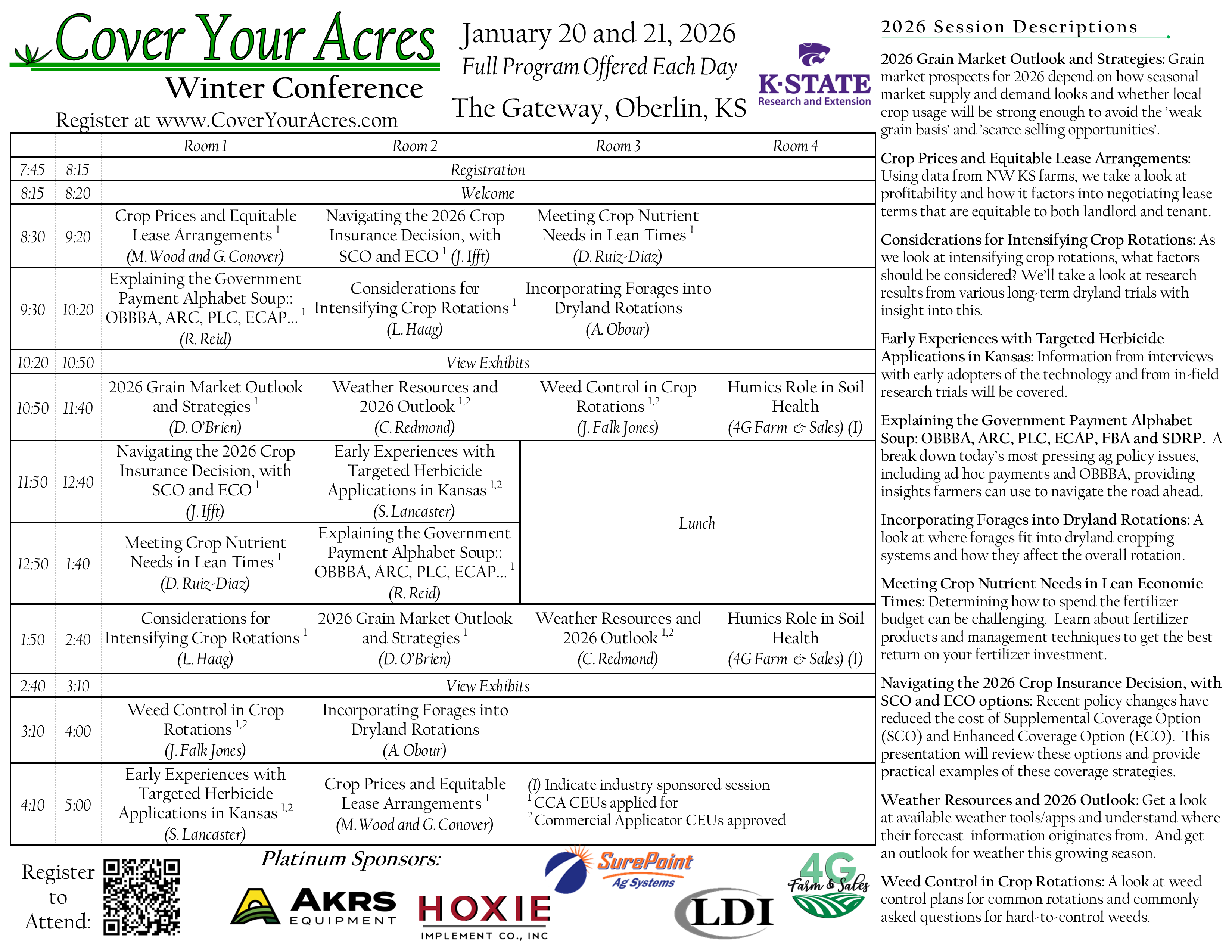 2026 Cover Your Acres Schedule