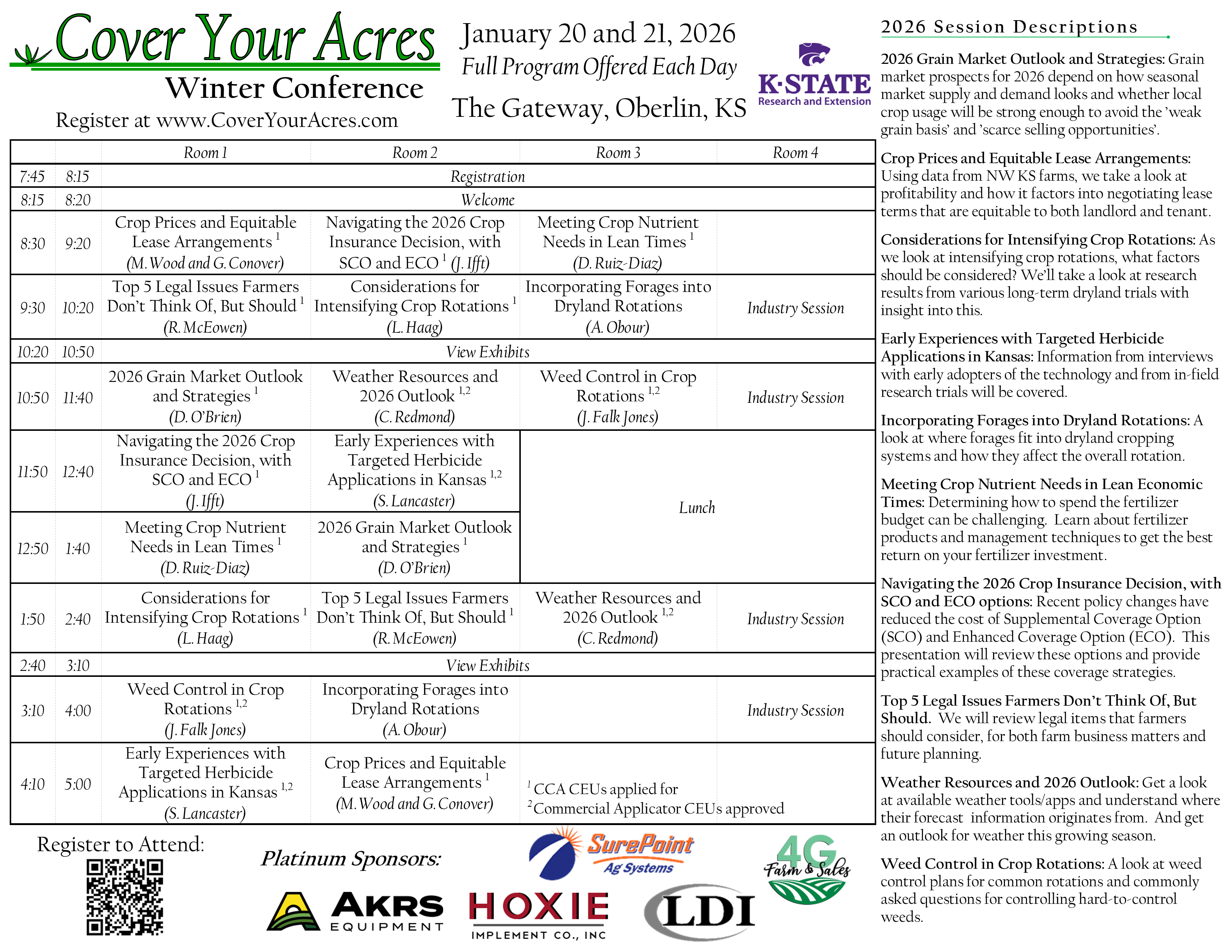 Cover Your Acres Schedule Cover Your Acres Schedule