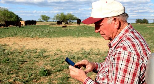 Photo of farmer reading news on an smartphone