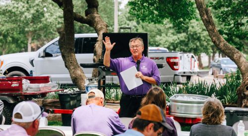 Dan O'Brien speaks to a field day crowd